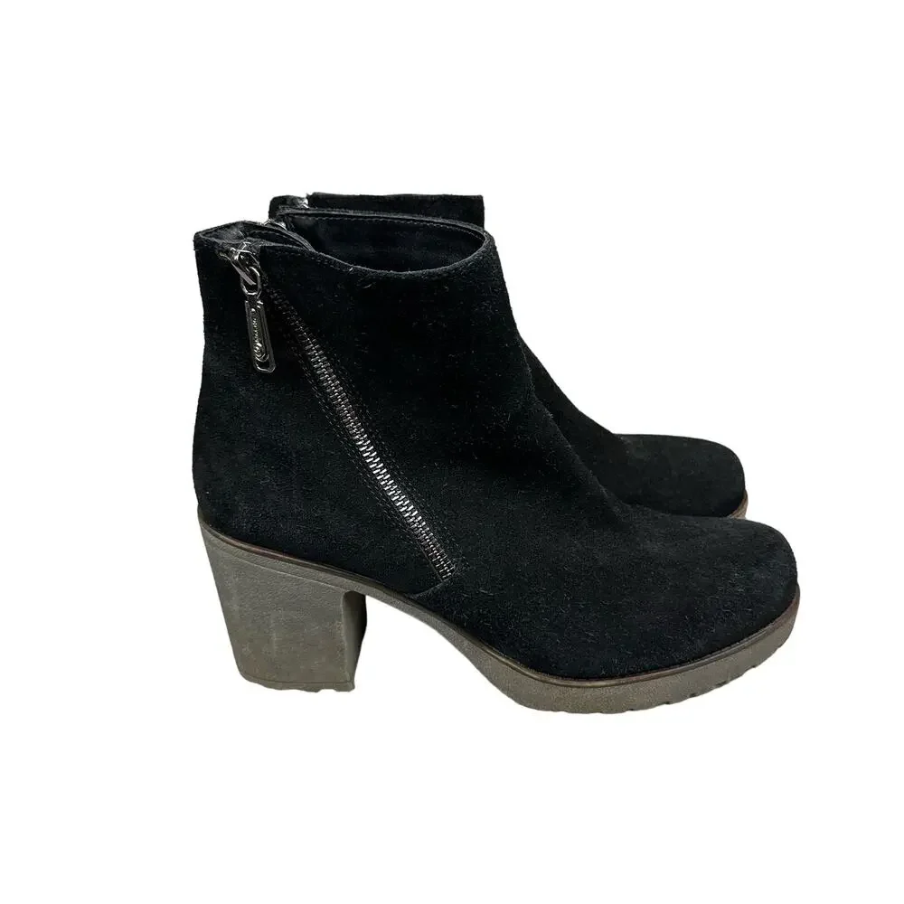 Blondo Waterproof Suede Ankle‎ Boots Womens 8.5 Black Good Block Heel B6820-015